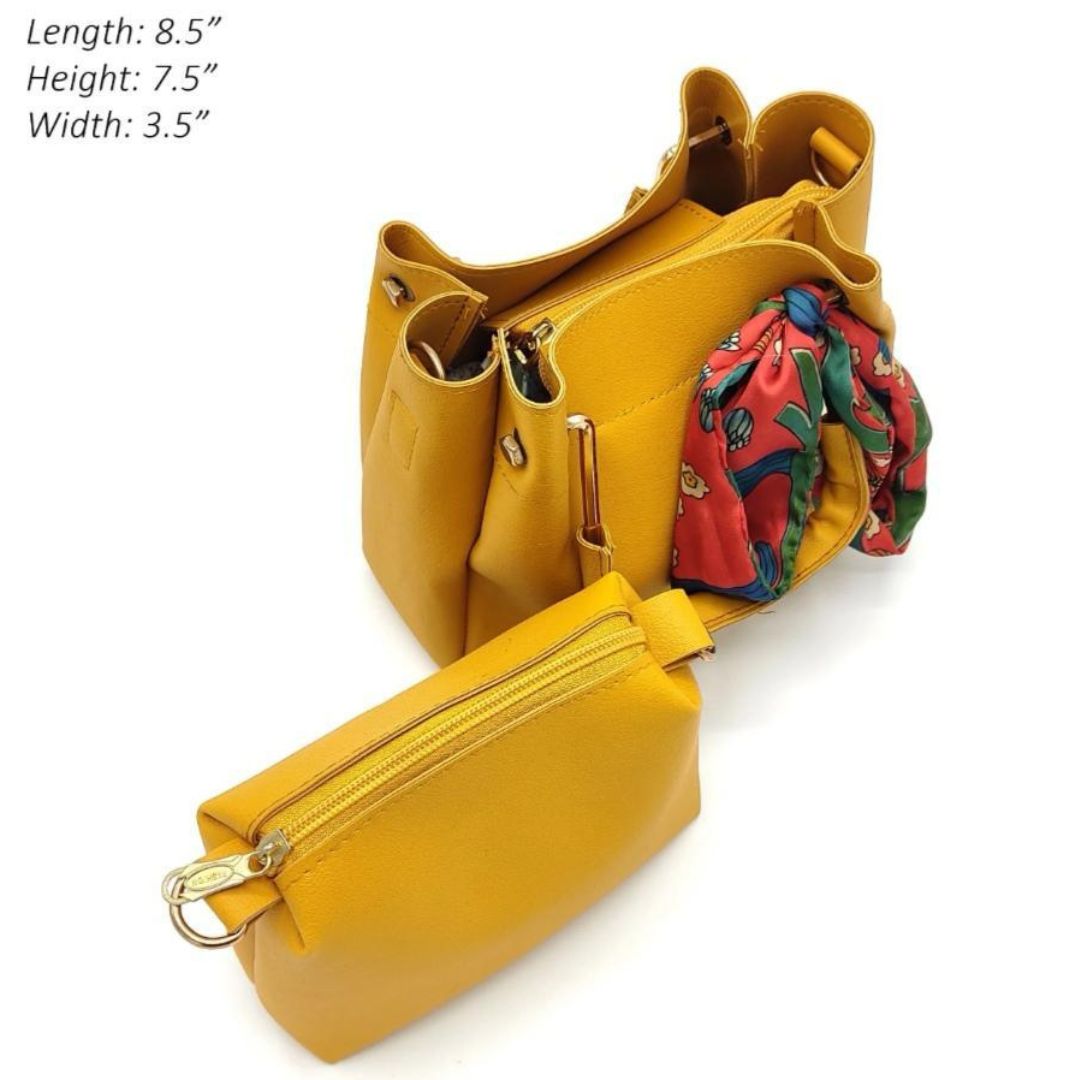 Women's PU Leather Plain Hand Bag Set Free Delivery