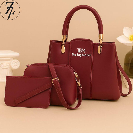 3 Pcs Girl's Rexine Hand Bag Set - Stylish & Versatile Free Delivery