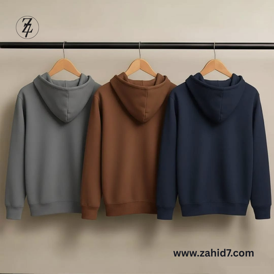 3 Pcs Men's Fleece Plain Hoodie Free Delivery