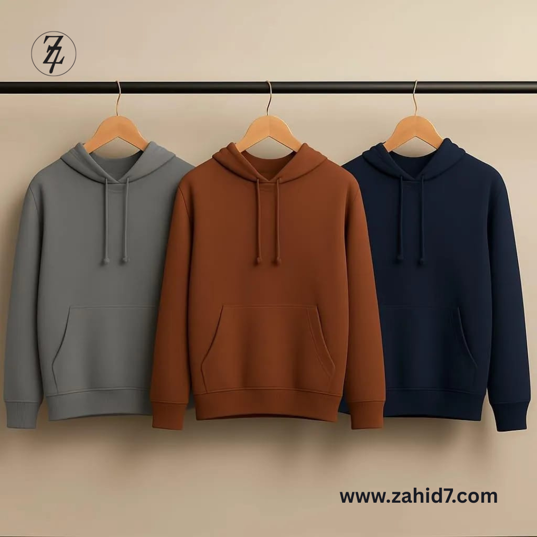 3 Pcs Men's Fleece Plain Hoodie Free Delivery