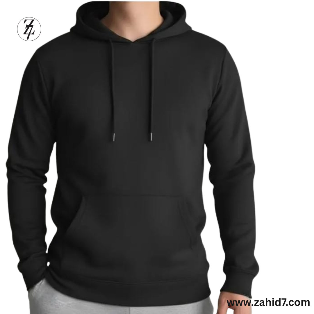 1 Pc Men's Polyester Plain Hoodie-Black Free Delivery